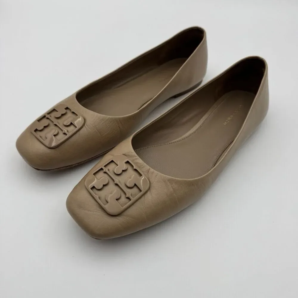 Tory Burch Nude Leather Ballet Flats Square Toe Size 9 1/2M Women’s